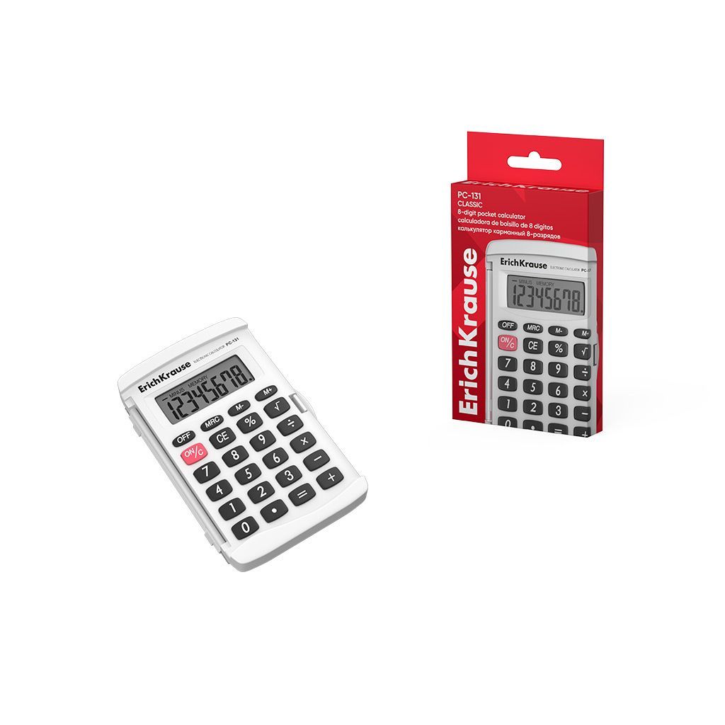Калькулятор карманный 8-разрядов ErichKrause PC-131 Classic, белый 