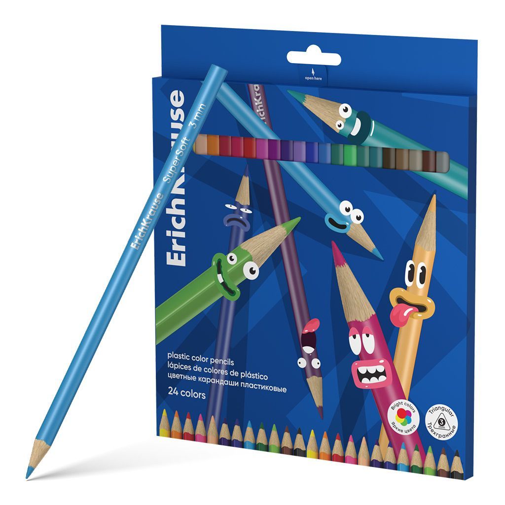 Цветные карандаши пластиковые ErichKrause Color Friends трехгранные, грифель 3 мм, 24 цвета 