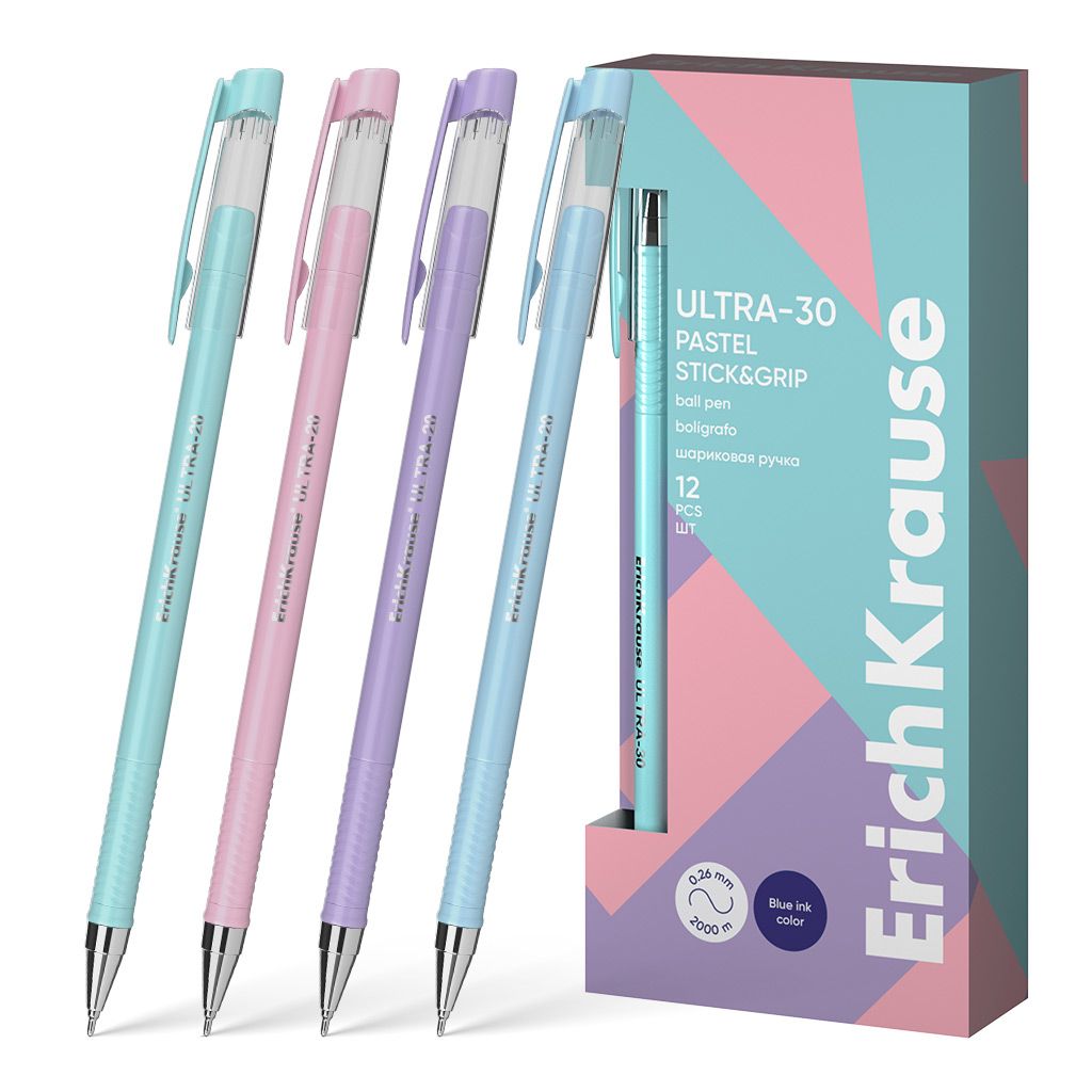 Ручка шариковая ErichKrause ULTRA-30 Stick&Grip Pastel 0.7, Super Glide Technology, цвет чернил синий 