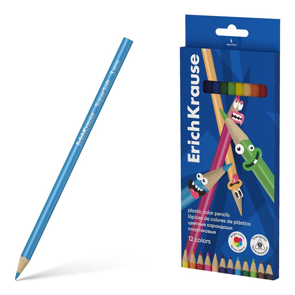 Цветные карандаши пластиковые ErichKrause Color Friends трехгранные, грифель 3 мм,  12 цветов